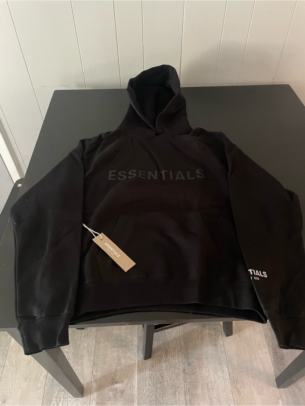 ESSENTIALS Black Logo Pullover Hoodie